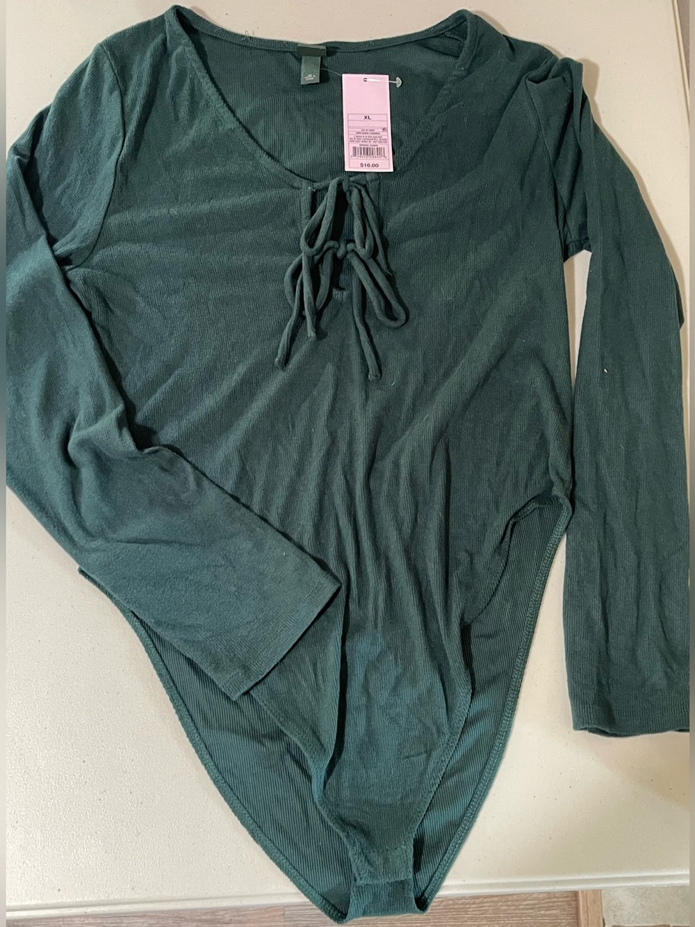 Wild Fable dark merald green tie front bodysuit size XL